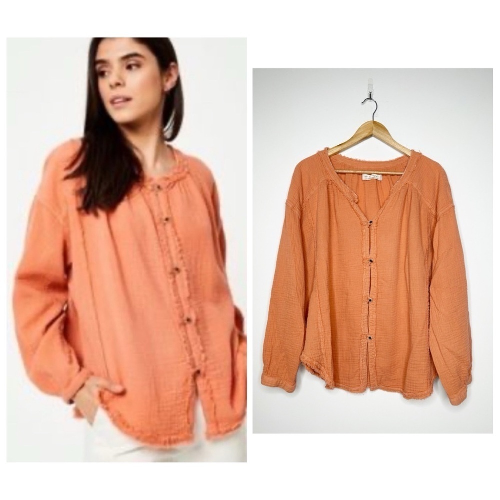 Free People We The Free Moving Mountains Frayed Round Neck Top Large - Picture 1 of 10